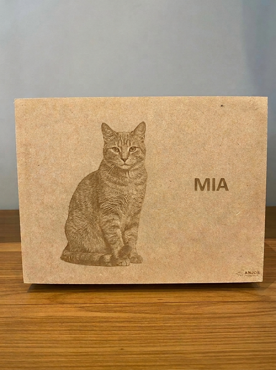 Urna de MDF personalizada com gravação para gato